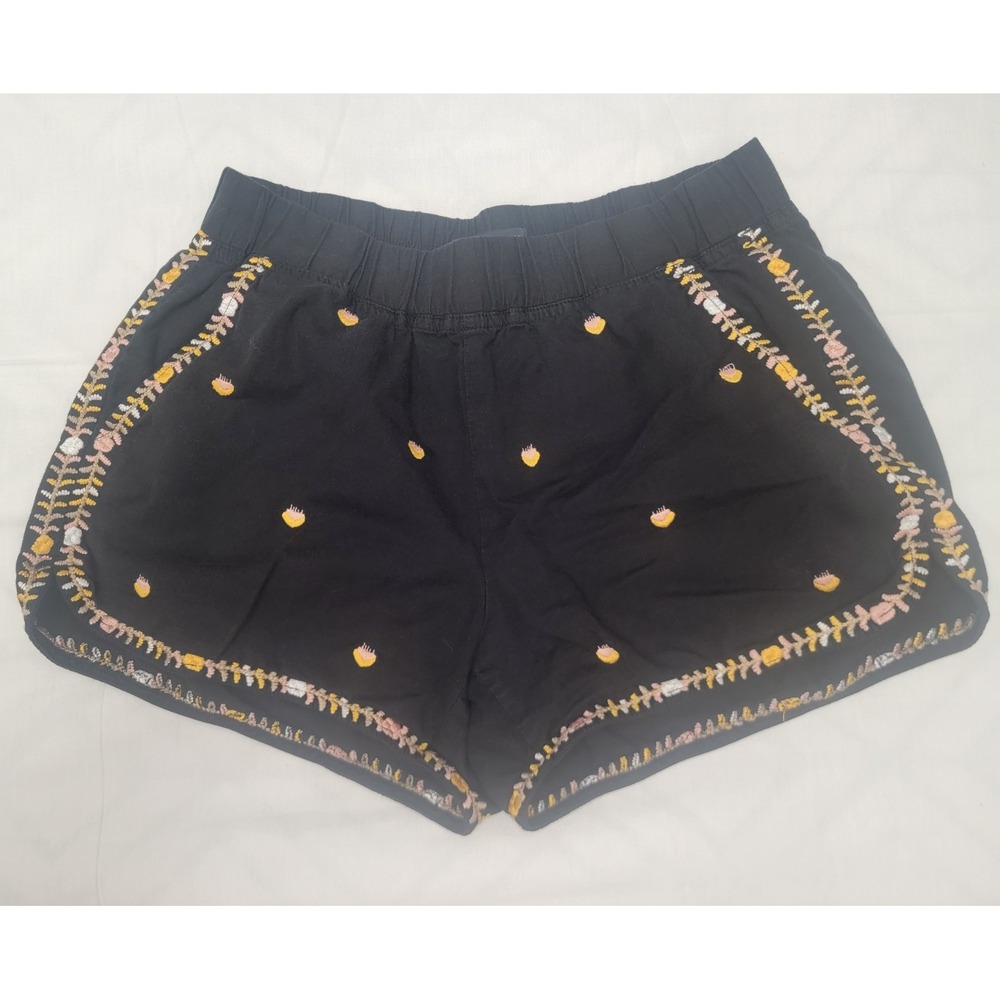Madewell Embroidered Springtime Size XS Pull-On Shorts Black Yellow Pink Boho